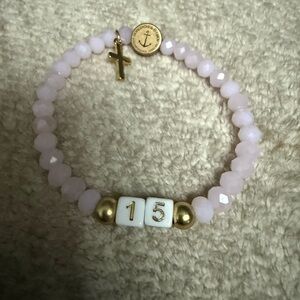 Pink Beaded Bracelet with Gold Accents